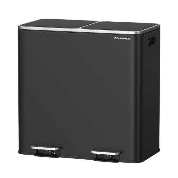 SONGMICS Dual Rubbish Bin, Metal Recycling Bin with 15 Rubbish Bags
