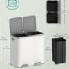 SONGMICS Dual Rubbish Bin Metal Recycling Bin with 15 Rubbish Bags