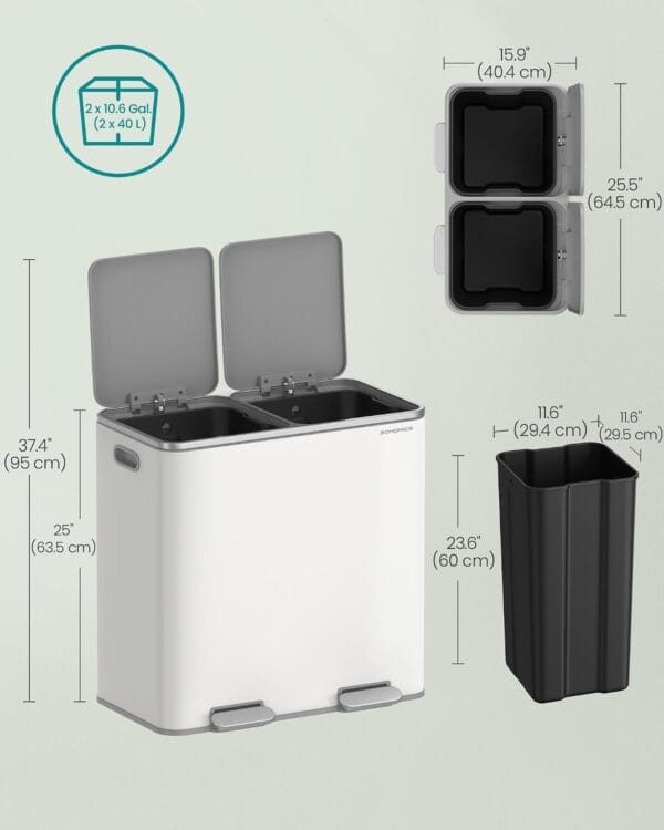 SONGMICS Dual Rubbish Bin Metal Recycling Bin with 15 Rubbish Bags