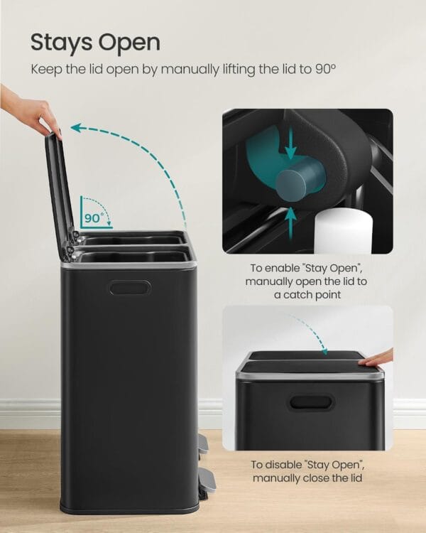 SONGMICS Dual Rubbish Bin, Metal Recycling Bin with 15 Rubbish Bags