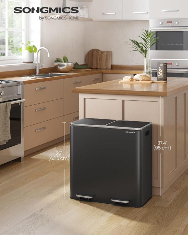 SONGMICS Dual Rubbish Bin, Metal Recycling Bin with 15 Rubbish Bags