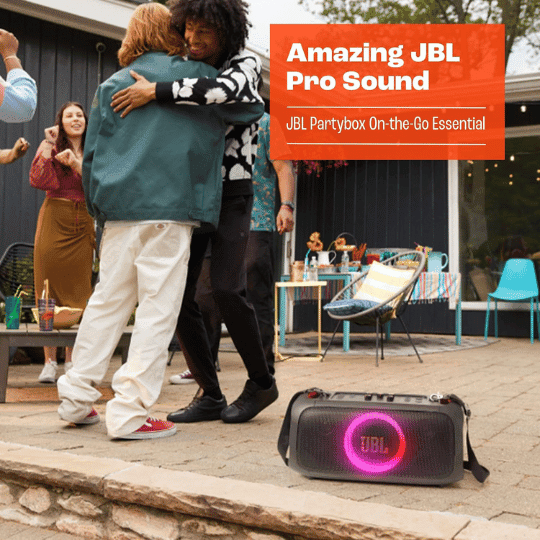 JBL PartyBox On-The-Go Essential - Portable Party Speaker with Built-in Lights and Wireless mic