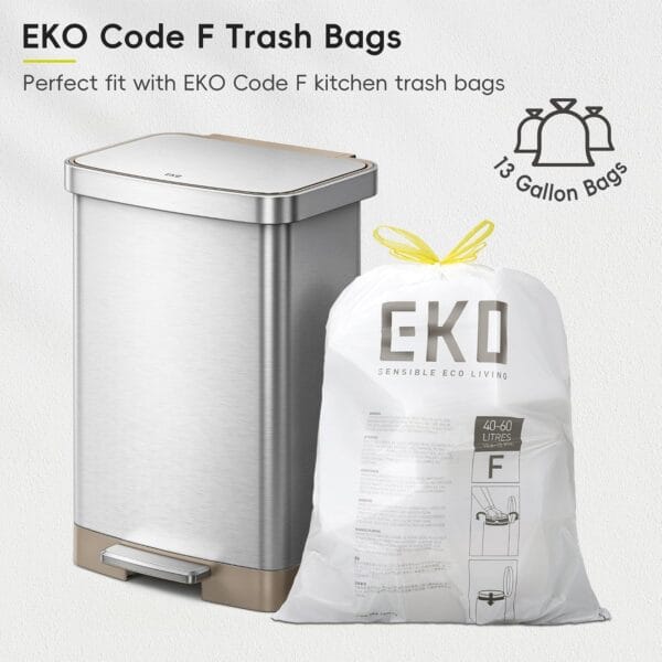 EKO Hudson Matte Stainless 50 Liter/13.2 Gallon Step Trash Can with Rear Trash Bag Storage Compartment