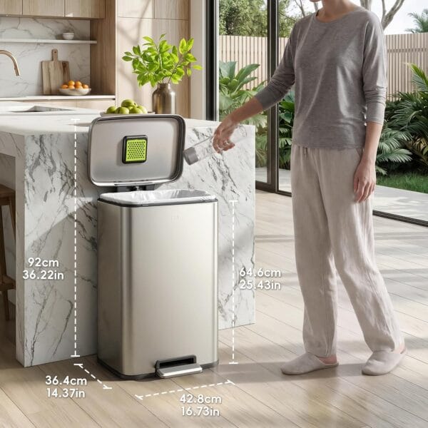 81zS2wWkjqL._SL1500_ EKO Madison Brushed Stainless 50 Liter/13.2 Gallon Step Trash Can with Inner Liner